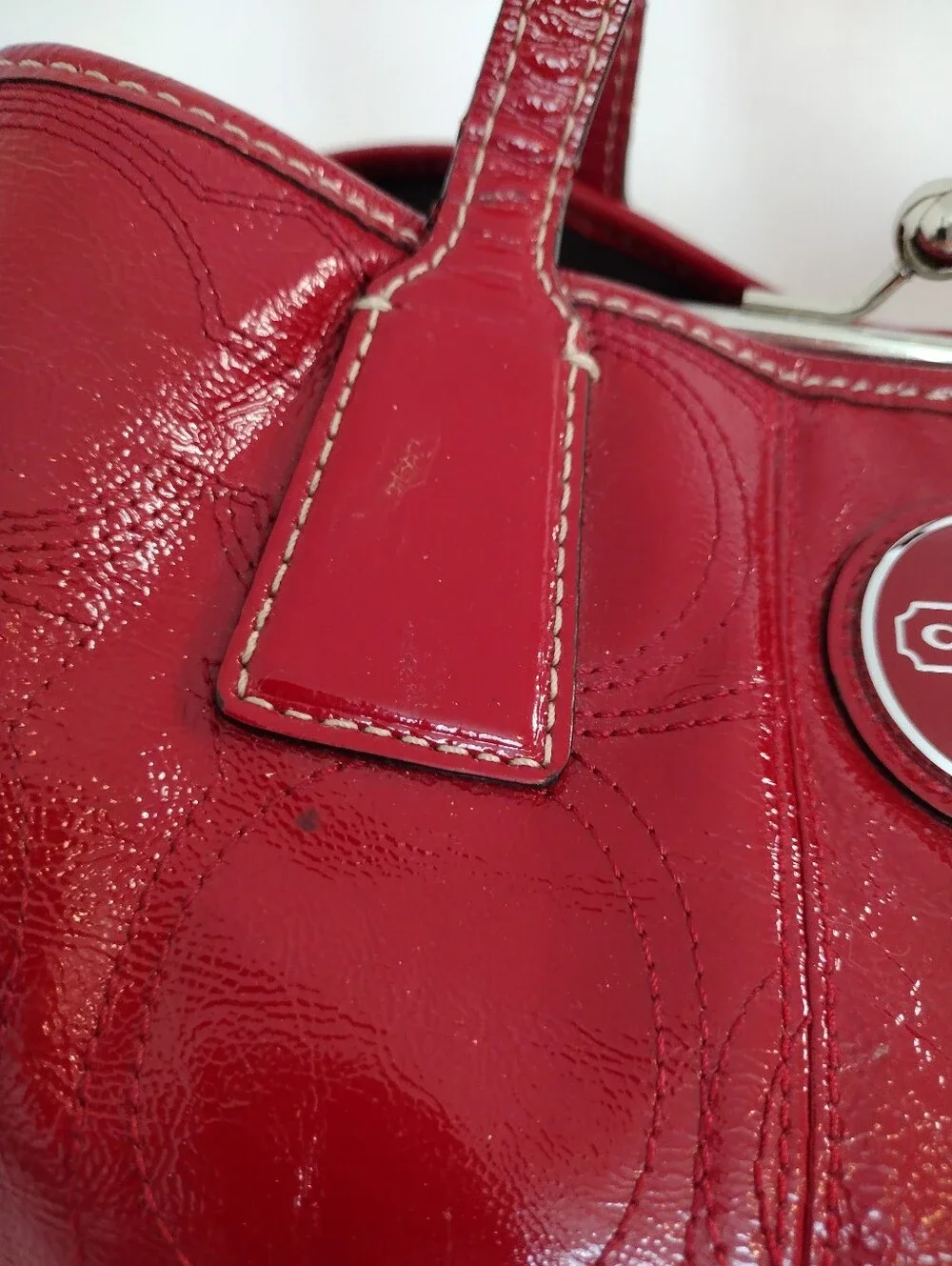 Vintage Y2K Coach Red Patent Leather Kiss Lock Carryall Tote Shoulder Bag F15658 - Picture 5 of 15
